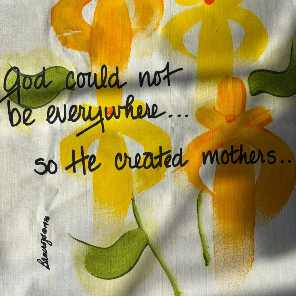 Vintage 1978 Bancroft Hand Painted Fabric Wall Hanging Motherhood‎ Quote Floral